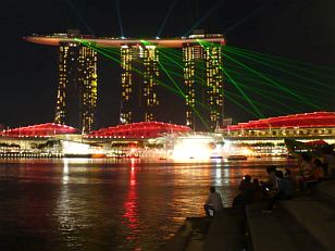 hotel Marina Bay Sands in the night - laser show