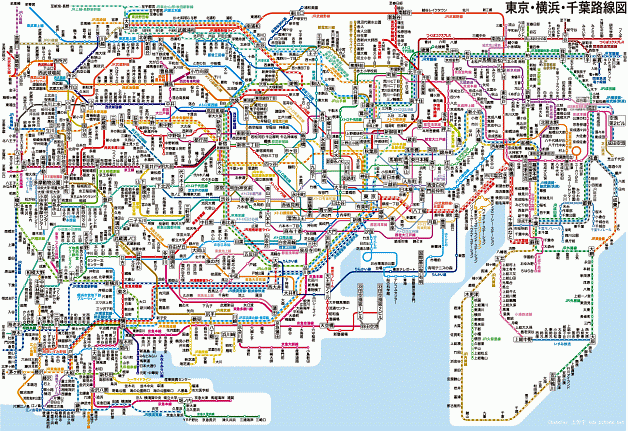 mapa linek metra a vlak v Tokiu