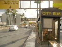 The bus stop in front of Honolulu airport