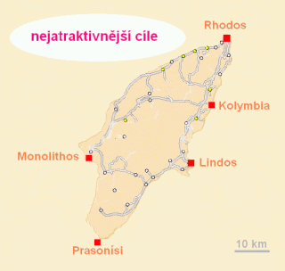 mapka turistickch cl na Rhodosu